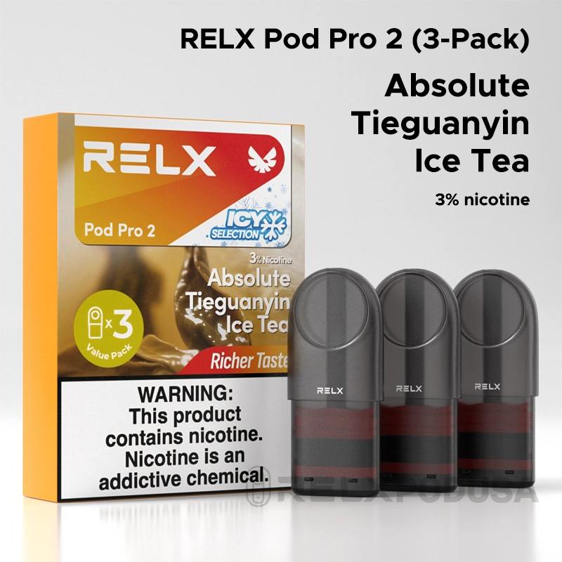 relx pro pods 2 absolute tieguanyin ice tea flavor 3 percent nicotine 3-pack