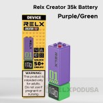 relx creator 35k device battery color in purple and green